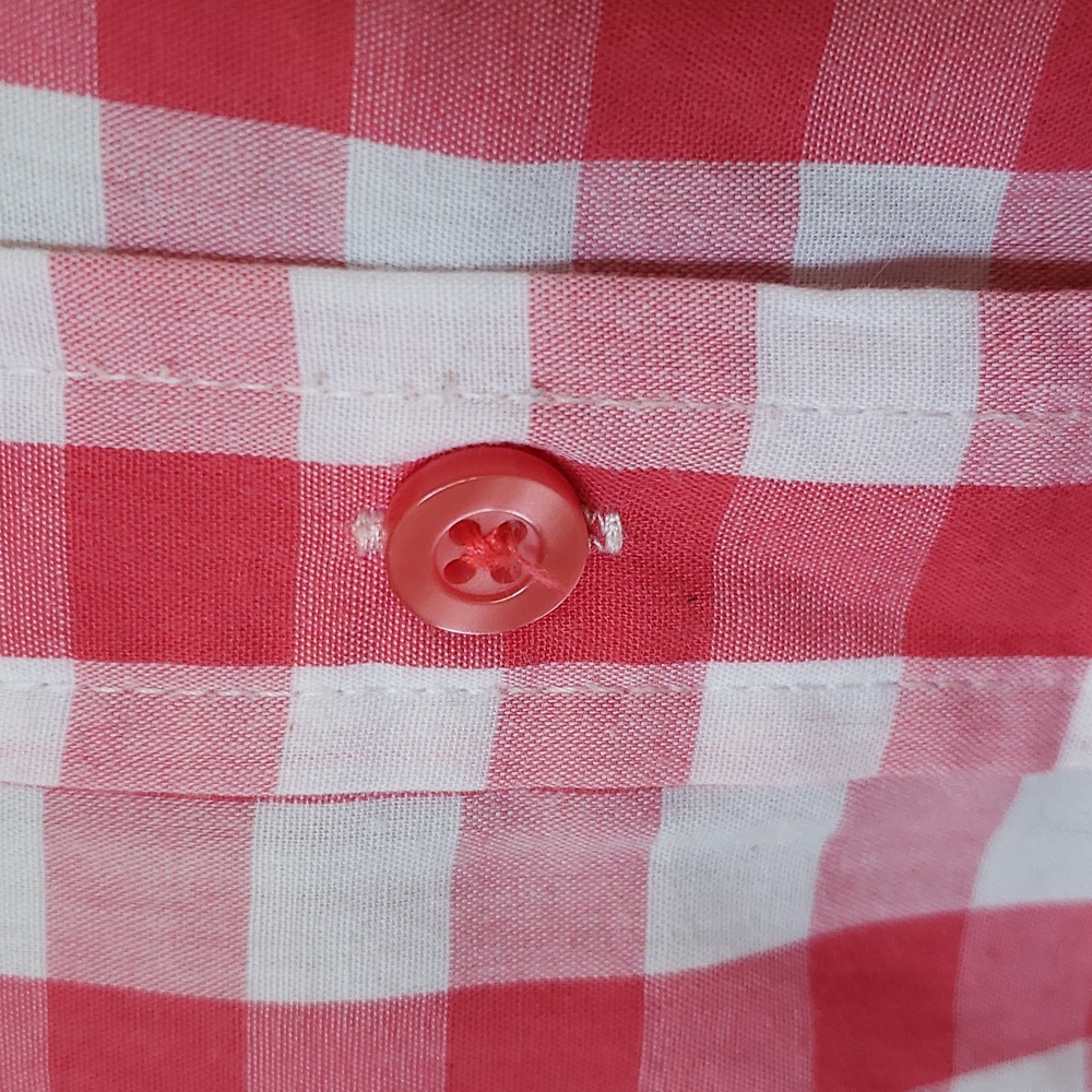 Vintage Red Pink Gingham Plaid Button Down Shirt S Cotton Long Sleeve Top - Picture 9 of 13